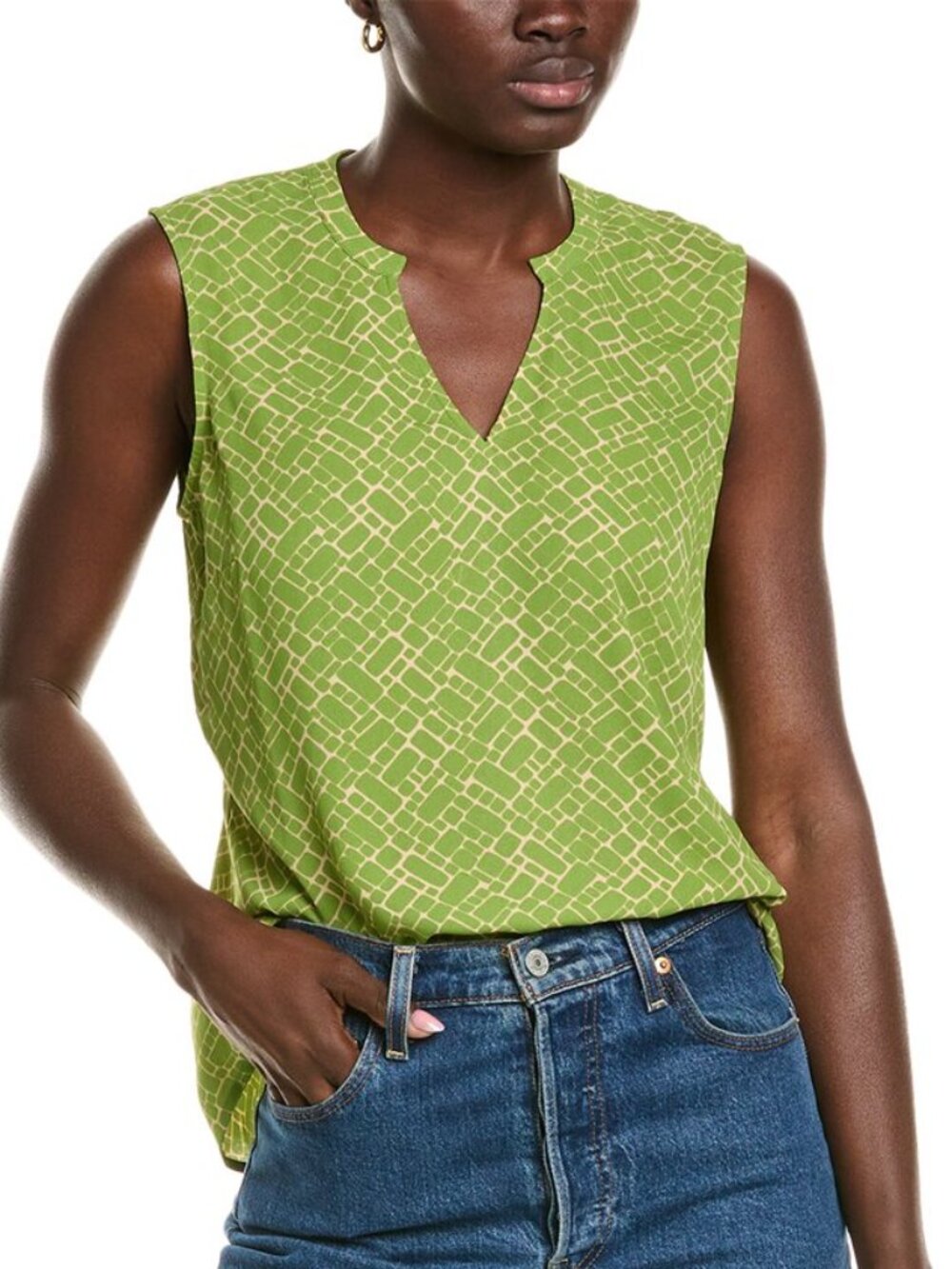 Cabi Cobblestone Top blouse shirt green tan brick sleeveless tan chiffon new XXL